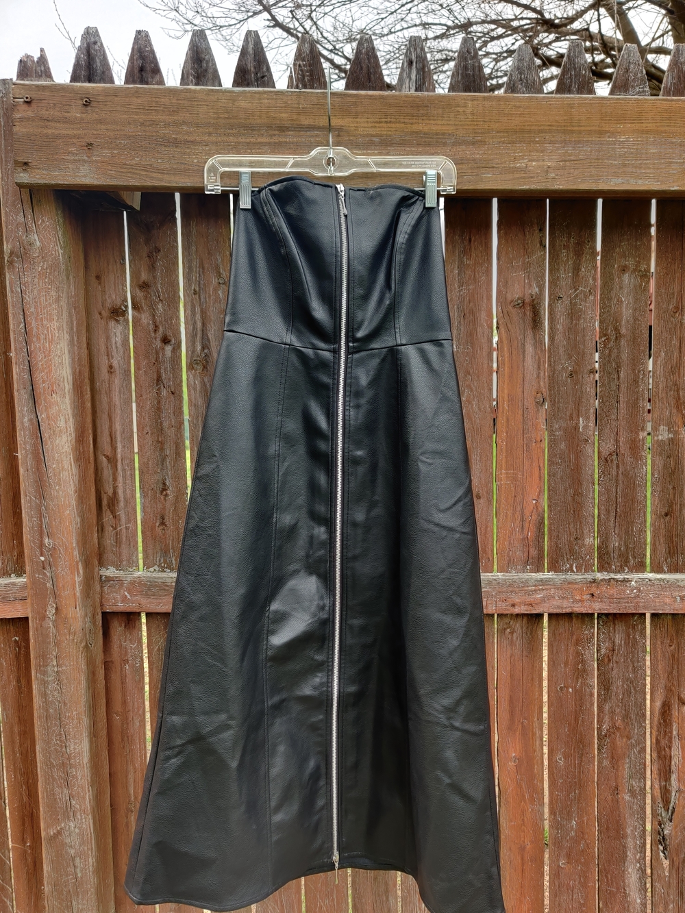 French Connection Black Strapless Faux Leather A-Line Dress